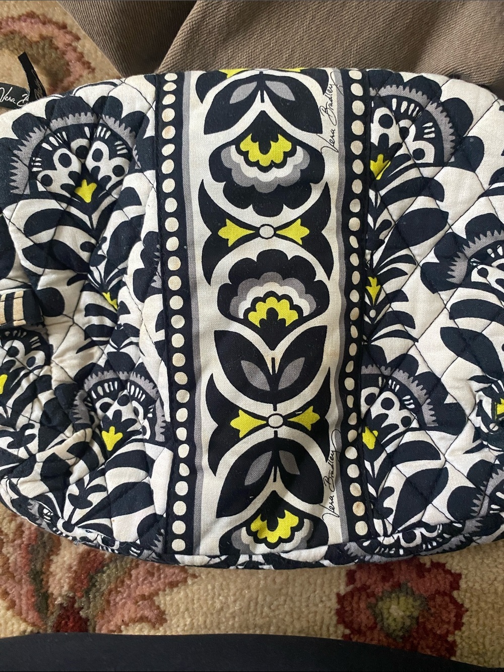 Vera Bradley Quilted Home Accent Pouch in Navy, White & Yellow makeup